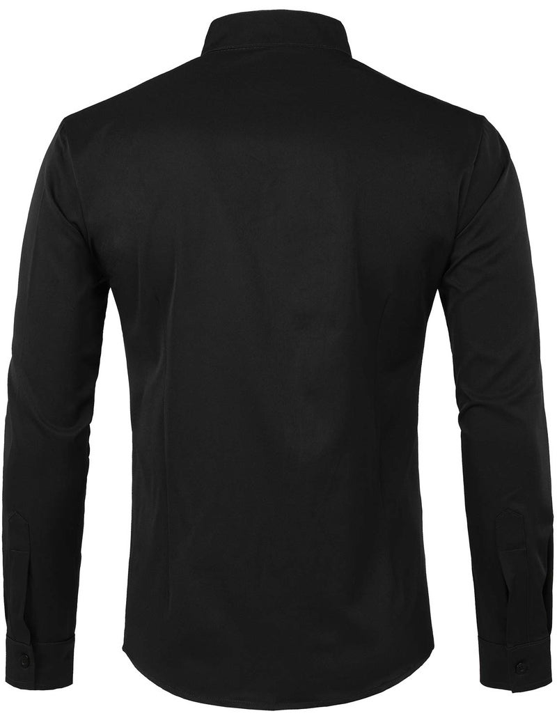 ZEROYAA Mens Hipster Embroidery Slim Fit Long Sleeve Casual Mandarin Collar Dress Shirts Z53 Black X Large - Image 2